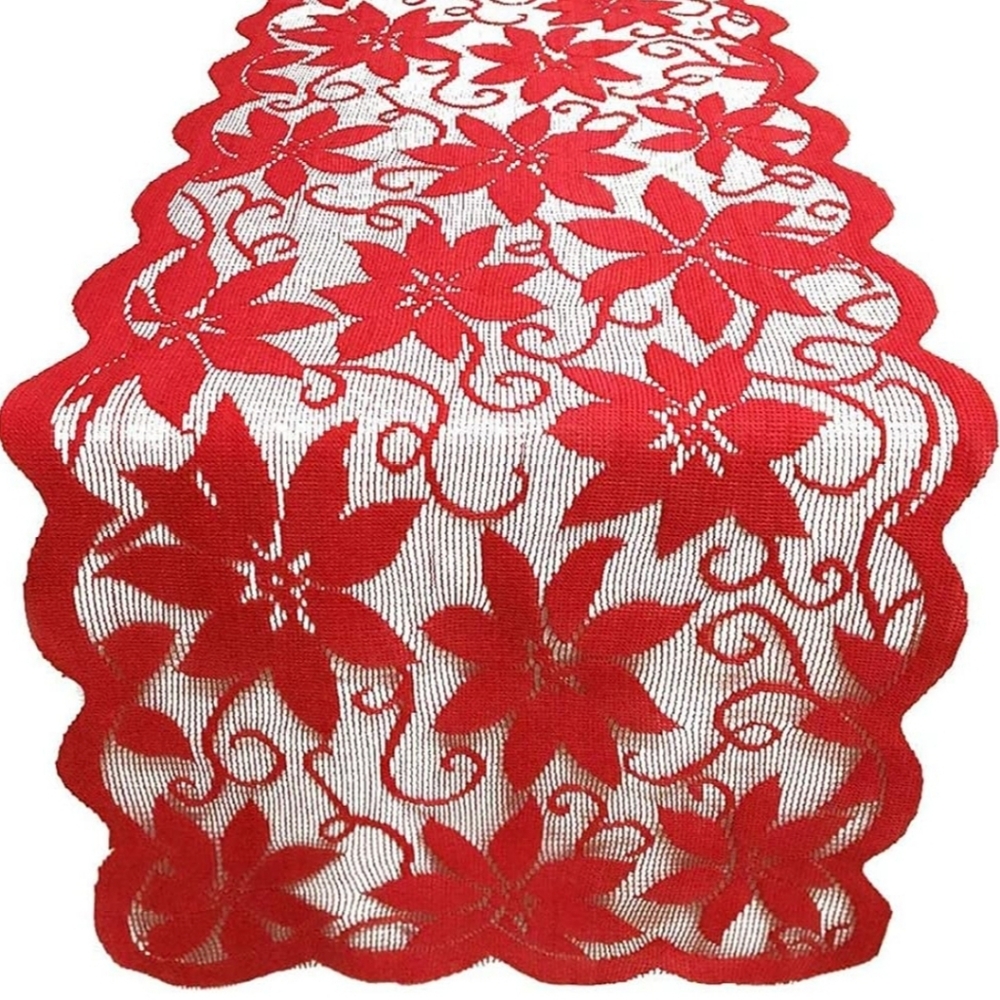 Red Floral Lace Table Runner
